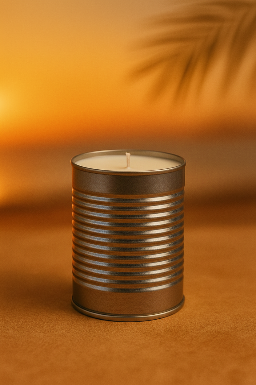 Metal candle on a warm-toned background